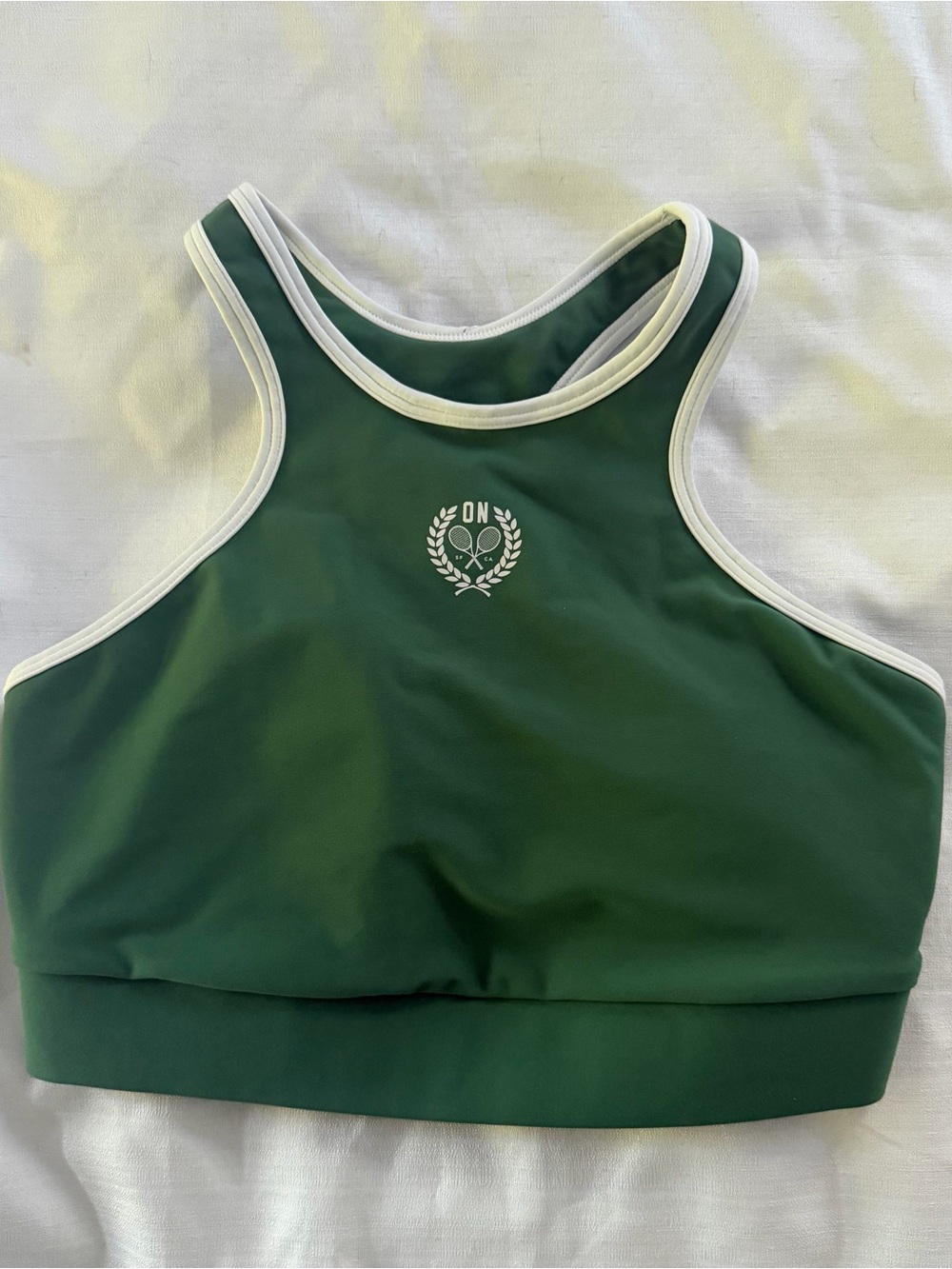 Old navy green high neck sports bra with tennis decal size medium